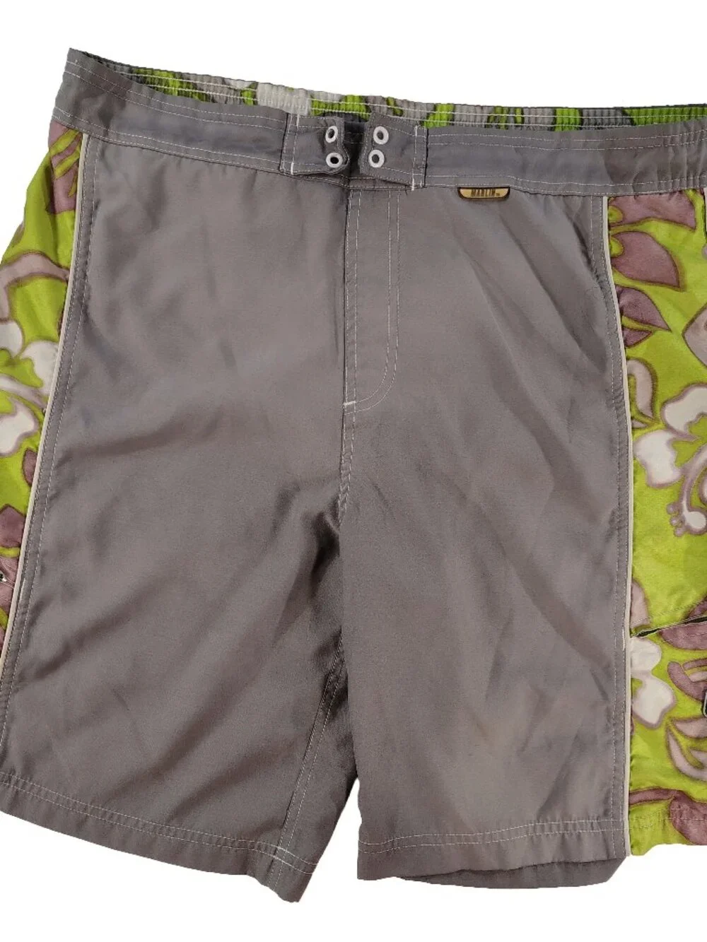Men's Large Gray & Floral Tropical Themed Marlin Trading Company Swimshorts
